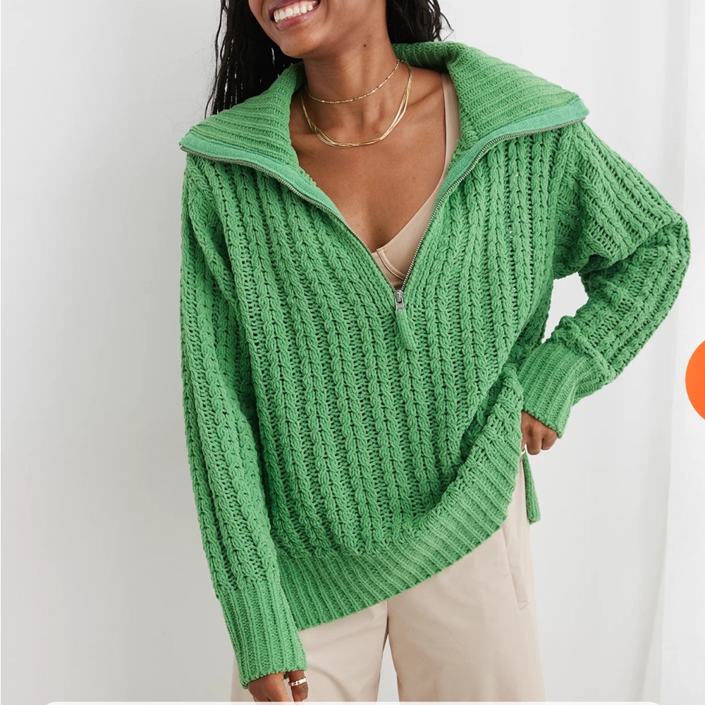 Aerie Cable Car Quarter Zip Sweater